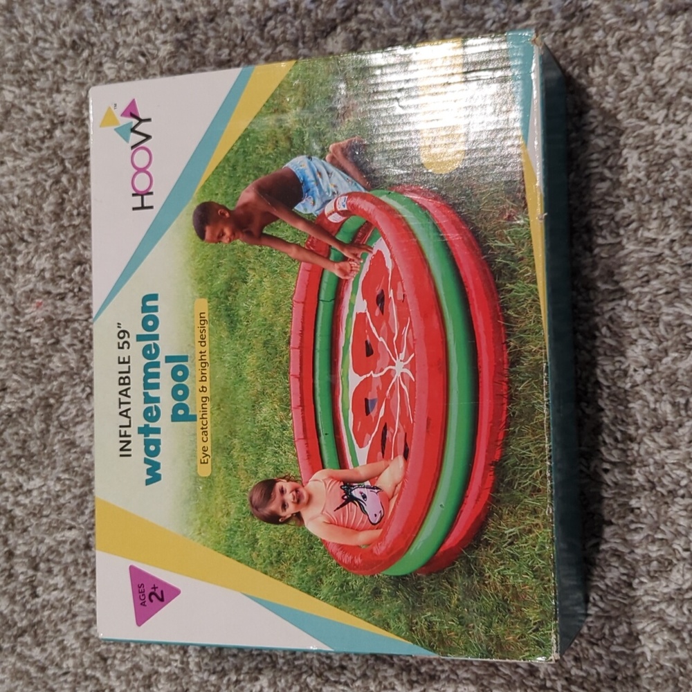Hoovy 59 Inch 53 Gallon 3 Ring Watermelon Inflatable Kiddie Swimming Pool Set